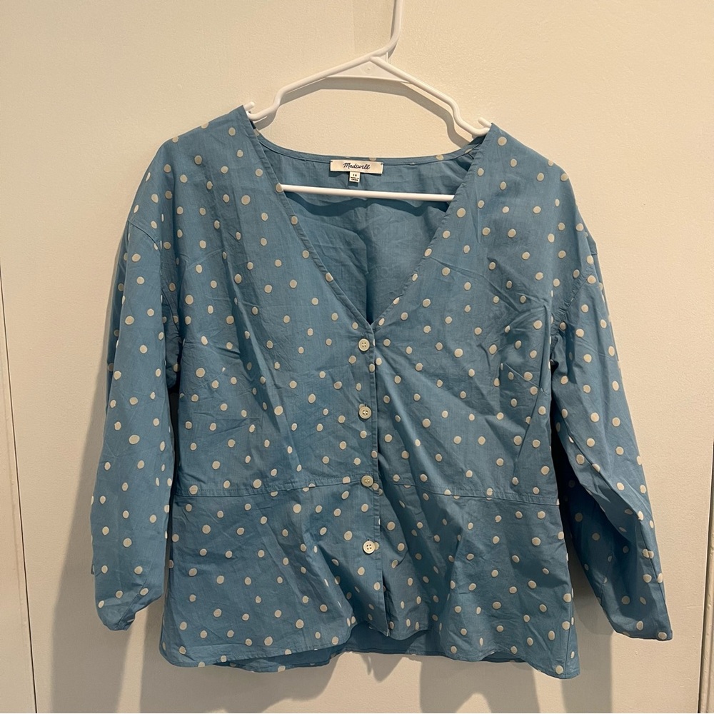 Madewell Polka Dot Sky Blue Top Size 10